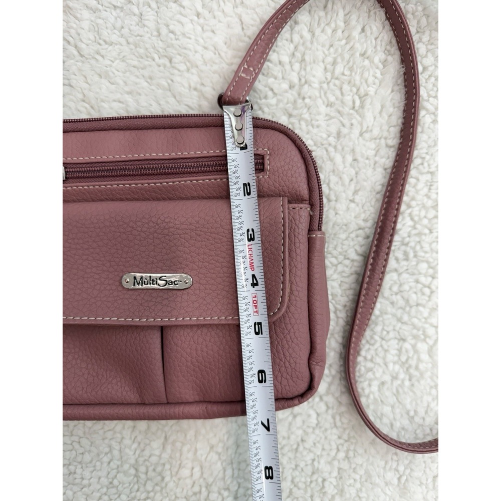 MultiSac Crossbody Bag Mauve Pink Faux Leather Multi Pocket Shoulder Purse - Picture 12 of 12